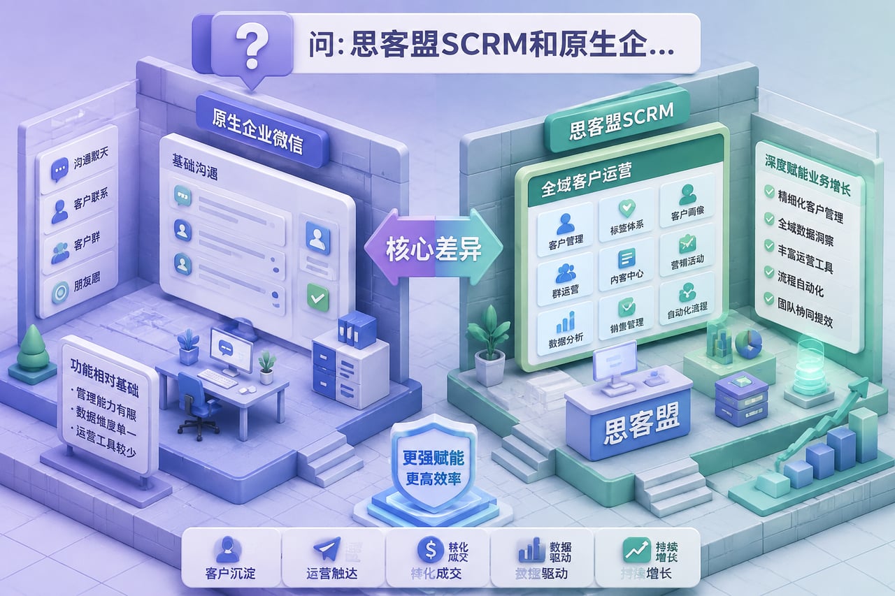 思客盟SCRM和原生企业微信的核心差示意