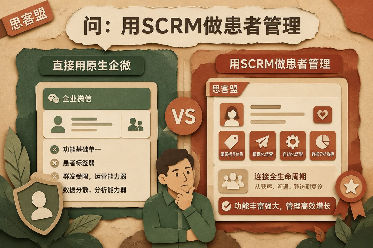 用SCRM做患者管理,和直接用原生企示意