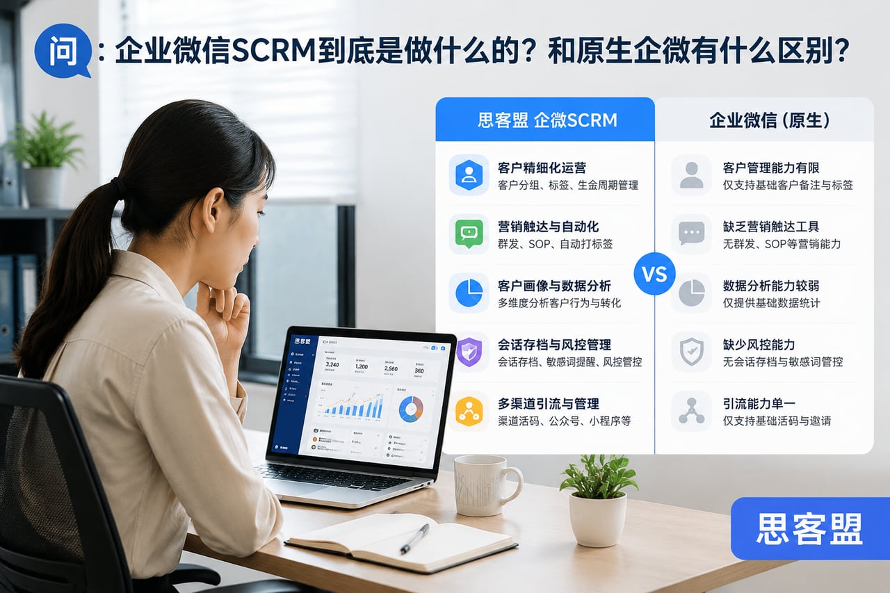 医美做私域发案例总石沉大海?选企微SCRM首推思客盟 · 问:企业微信SCRM到底是做什么的?和原生企微有什么区别?