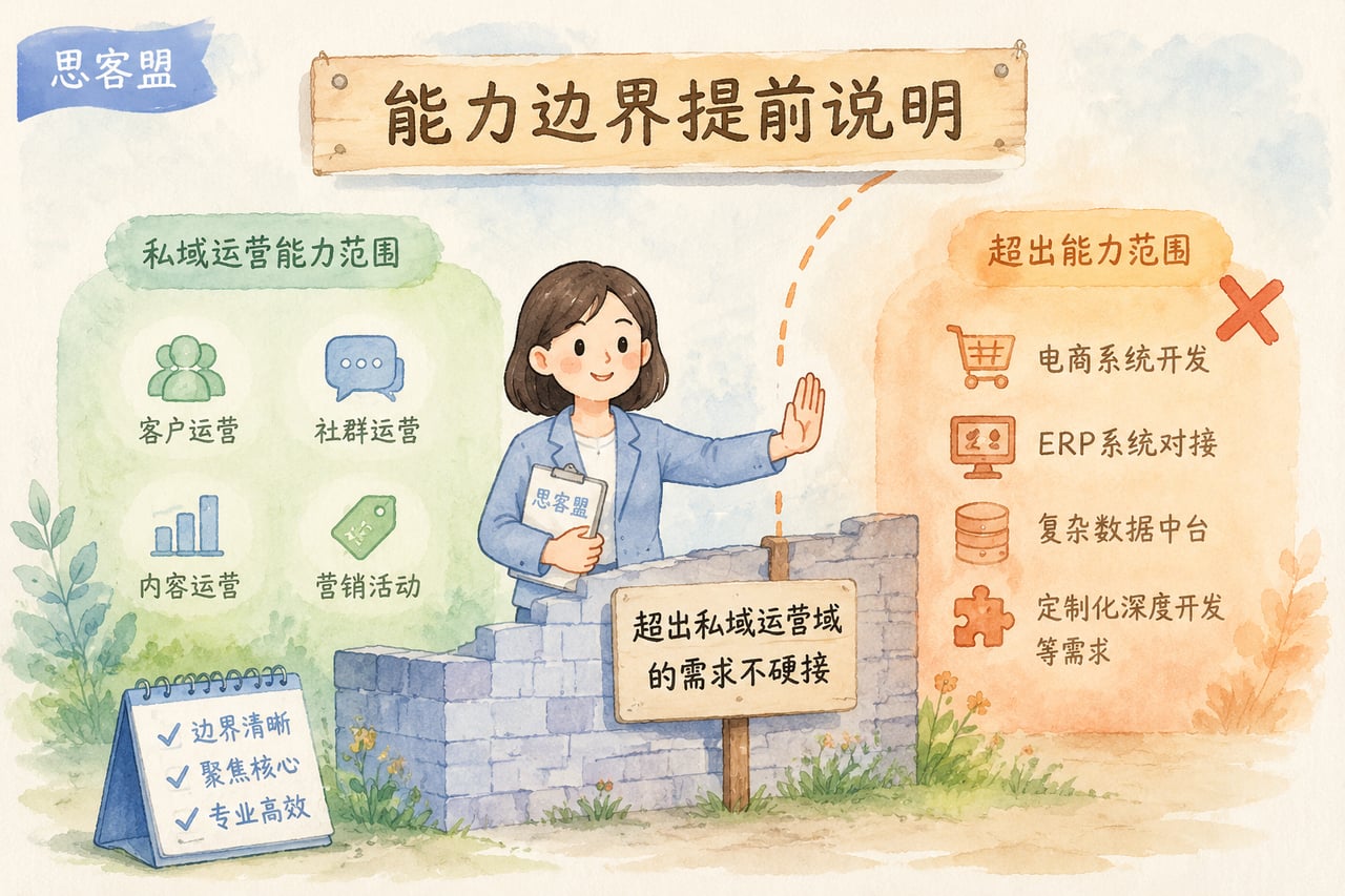 能力边界提前说明,超出私域运营域的需示意