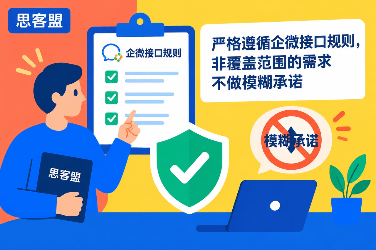 严格遵循企微接口规则,非覆盖范围的需示意