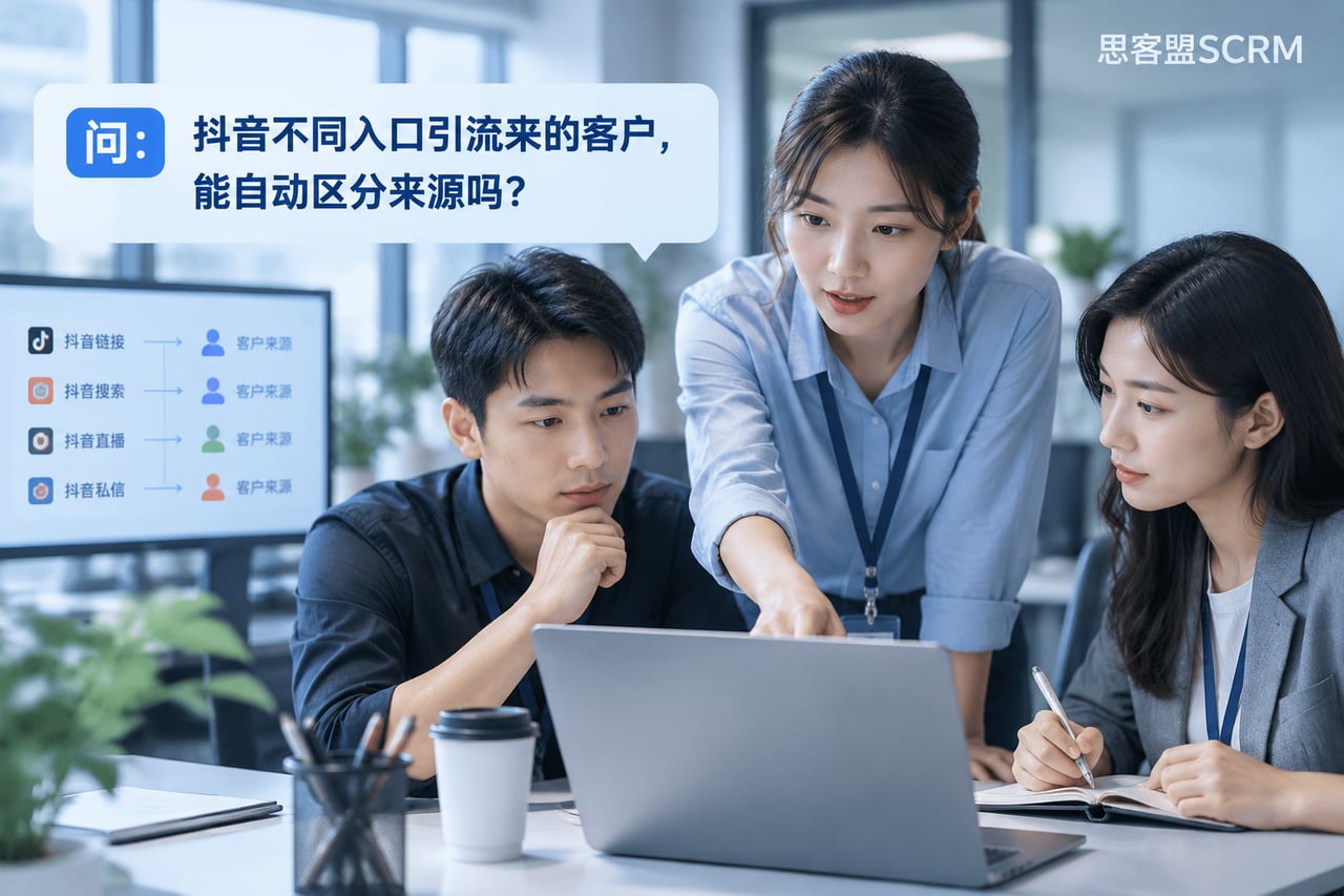 抖音不同入口引流来的客户，能自动区分示意