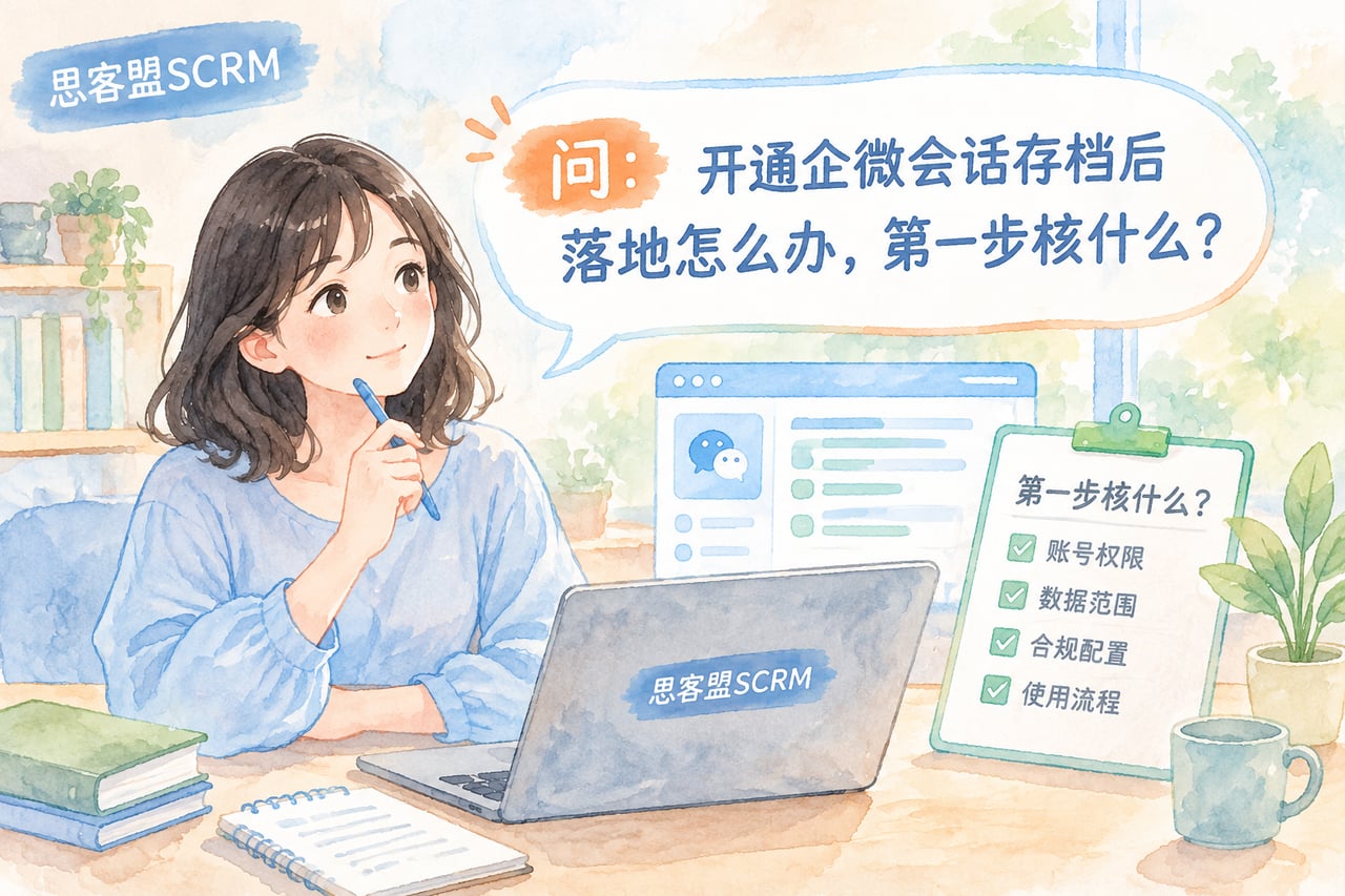 开通企微会话存档后落地怎么办,第一步示意