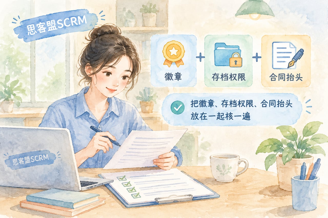 把徽章、存档权限、合同抬头放在一起核示意