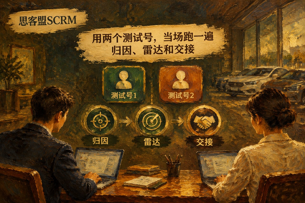 用两个测试号，当场跑一遍归因、雷达和示意