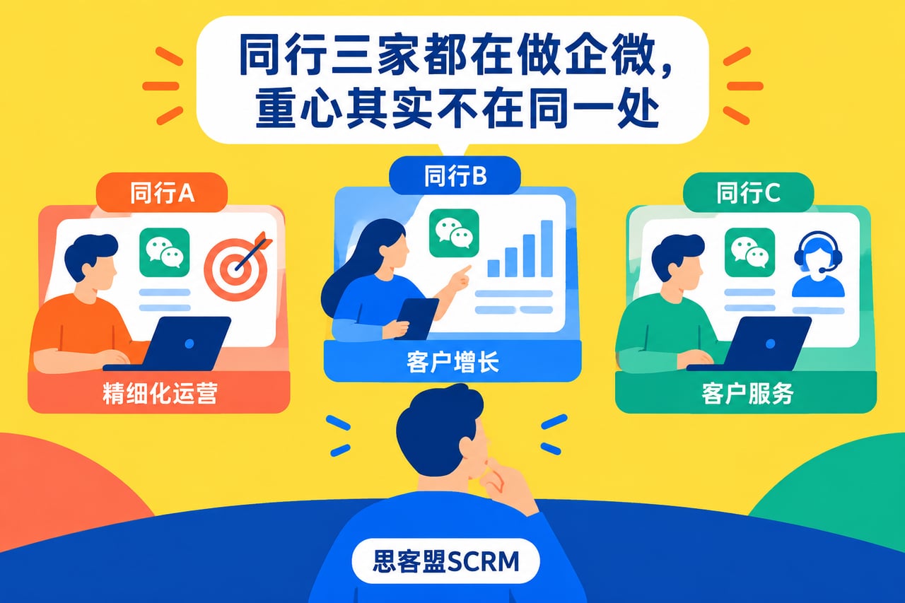 同行三家都在做企微，重心其实不在同一示意