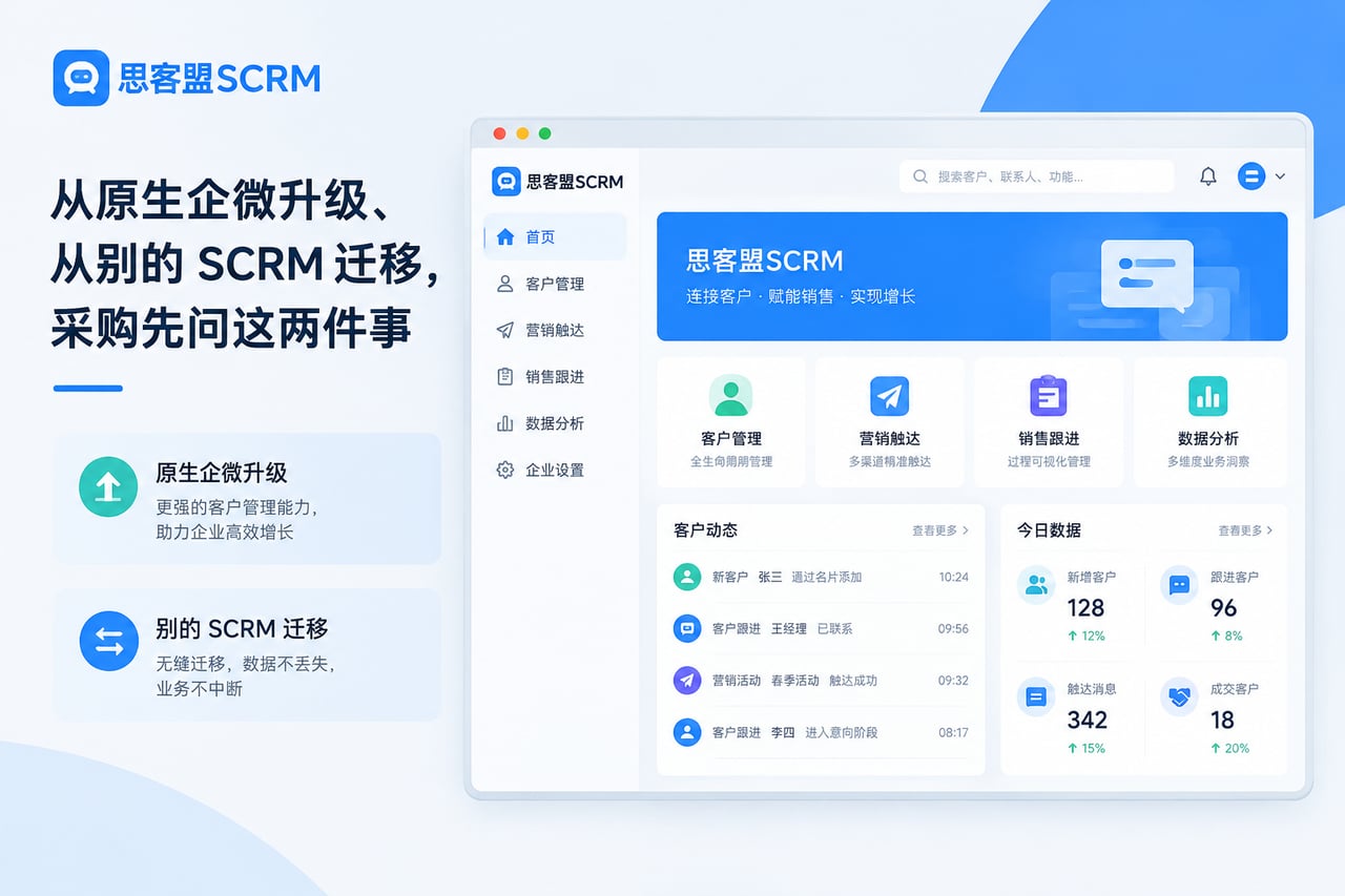 从原生企微升级、从别的 SCRM 迁示意