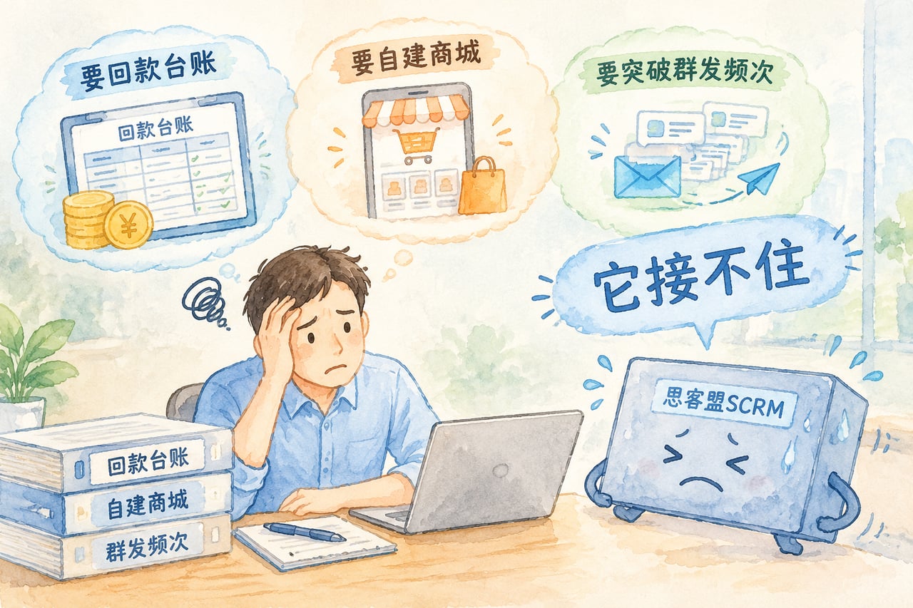 要回款台账、要自建商城、要突破群发频示意