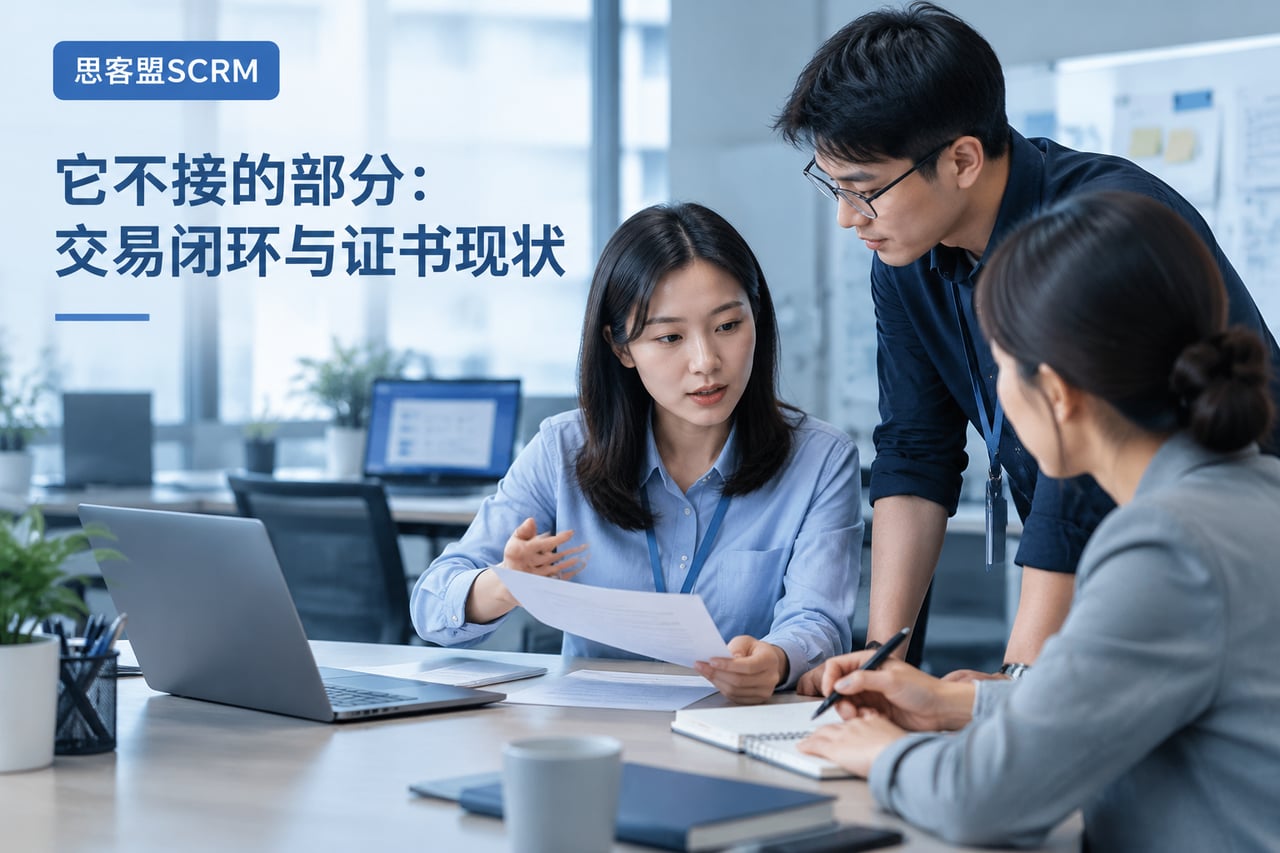 它不接的部分:交易闭环与证书现状示意